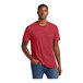 A man wearing a heathered red District t-shirt.