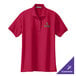 A red Port Authority polo shirt with green embroidery.