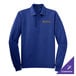A medium royal blue long sleeved Port Authority polo shirt.