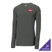 An extra small anthracite Nike Dri-FIT long sleeved shirt with a red logo.