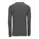 The back of a Nike anthracite long sleeve shirt with white accents.