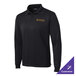 A black Sport-Tek long sleeve polo shirt with gold embroidery on the logo.