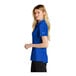 A woman wearing a blue Nike polo shirt with a white collar.