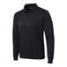 A black unisex long sleeve polo shirt.