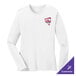 A white Port & Company women's long sleeve T-shirt.
