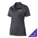 A Sport-Tek women's iron gray polo shirt with a red logo.