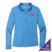 A Carolina blue Port Authority long sleeve polo shirt with a logo on it.