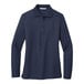 A navy Port Authority long sleeve polo shirt for women.