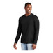 A man wearing a black District long sleeve t-shirt.