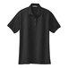 A black Port Authority silk touch polo shirt with a collar.