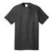 A black Port & Company short sleeve T-shirt with a white label.