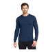 A man wearing a Nike College Navy long sleeve t-shirt.