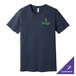 A heather midnight navy Bella Canvas t-shirt with a logo on it.