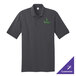A small charcoal Port & Company polo shirt with a green logo.
