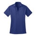 A Port Authority women's royal blue short sleeve polo shirt with a collar.