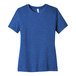 A Bella + Canvas women's blue t-shirt with a white collar.