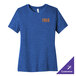 A Bella + Canvas women's blue t-shirt with orange text.