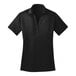 A Port Authority women's black short sleeve polo shirt with a collar.