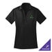 A black Port Authority women's short sleeve polo shirt with a green logo on the front.