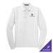 A white Port Authority long sleeve polo shirt.