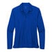A white Nike Dri-Fit long sleeve polo in blue with a Nike swoosh on the chest.