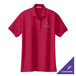 A red Port Authority short sleeve polo shirt with a green logo.