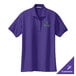 A purple Port Authority polo shirt with a green logo.
