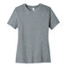 A Bella + Canvas women's grey customizable short sleeve t-shirt with a small white logo.