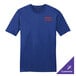 A deep royal blue District unisex customizable t-shirt with red logo text.