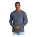 A man wearing a heathered navy District long sleeve t-shirt.