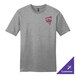 A gray District short sleeve t-shirt with a red and black logo on it.