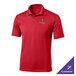 A large unisex red Sport-Tek polo shirt with a logo on it.