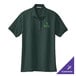A medium dark green Port Authority polo shirt with a logo on it.
