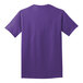 A close-up of a Port & Company purple short sleeve t-shirt.