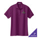 A small deep berry Port Authority polo shirt with a logo on it.