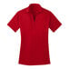 A red Port Authority women's silk touch polo shirt with a collar.