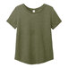 A close-up of a women's olive green short sleeve t-shirt.