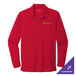 A rich red Port Authority long sleeve polo shirt with UV and moisture-wicking properties.