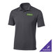 A Sport-Tek iron gray unisex polo shirt with a green logo.