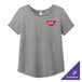 A women's grey AllMade customizable tri-blend t-shirt with a logo on it.