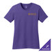 A purple Port & Company women's short sleeve t-shirt with customizable yellow text.