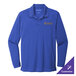 A medium unisex blue Port Authority long sleeve polo shirt with a logo.