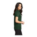 A woman wearing a dark green Port Authority polo shirt.