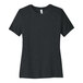 A dark gray heather women's t-shirt with a white collar.