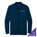 A small unisex navy Nike long sleeve polo shirt with a logo.