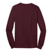 A long sleeved maroon Port & Company T-shirt.