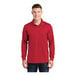 A man wearing a Sport-Tek True Red long sleeve polo shirt.