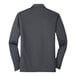 The back of a steel gray long sleeve Port Authority Polo shirt.