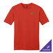 A District fiery red short sleeve t-shirt with a logo in green.