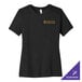 A black Bella + Canvas women's short sleeve t-shirt with a logo on it.